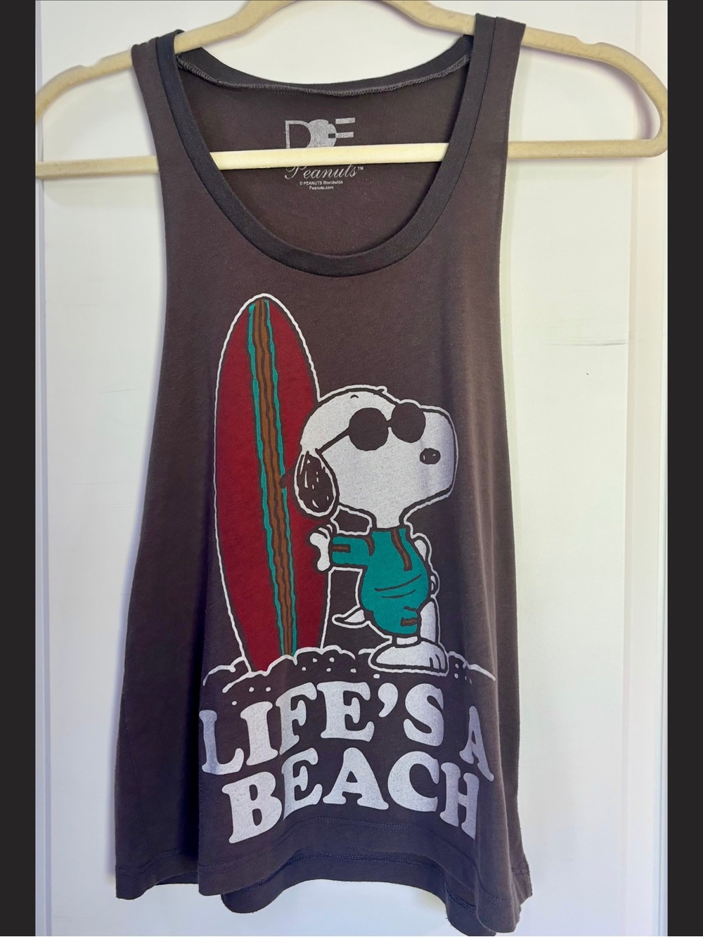 Peanuts Snoopy Surf Graphic Muscle Tank - Charcoal, Teal & Red